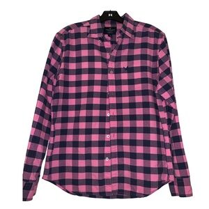 American Eagle Men’s Medium Pink Navy Buffalo Check Button Up Shirt